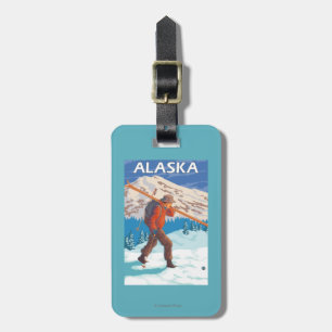 Skier Carrying Snow Skis- Vintage Travel 3 Luggage Tag