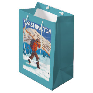 Skier Carrying Snow Skis - Washington Medium Gift Bag