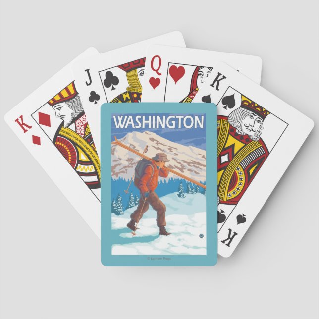 Skier Carrying Snow Skis - Washington Playing Cards (Back)