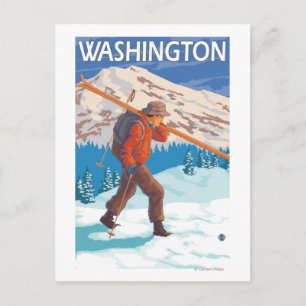 Skier Carrying Snow Skis - Washington Postcard