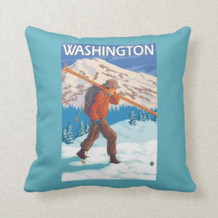 Skier Carrying Snow Skis - Washington Throw Pillow