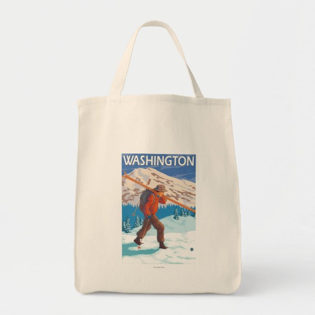 Skier Carrying Snow Skis - Washington Tote Bag (Front)