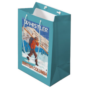 Skier Carrying Snow Skis - Whistler, BC Canada Medium Gift Bag