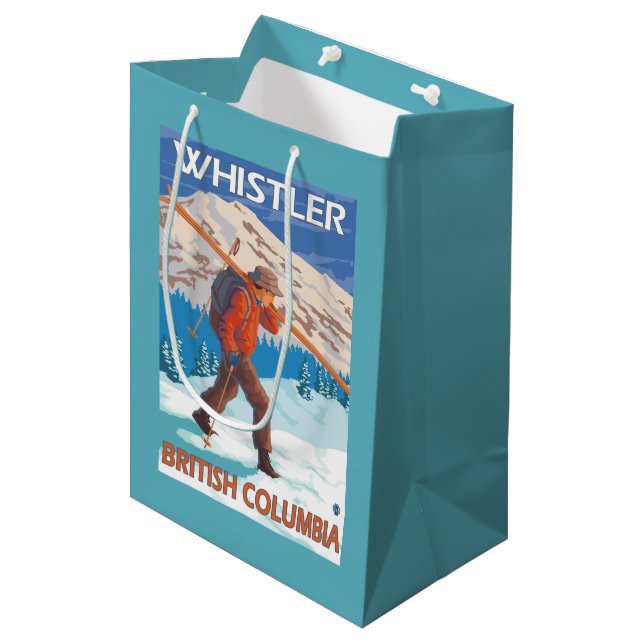 Skier Carrying Snow Skis - Whistler, BC Canada Medium Gift Bag (Front Angled)