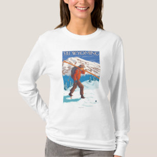 Skier Carrying Snow Skis - Wyoming T-Shirt