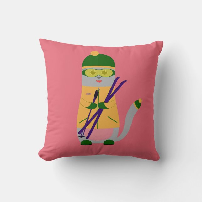 SKIER CAT SNOW SKI CHRISTMAS PILLOWS (Front)