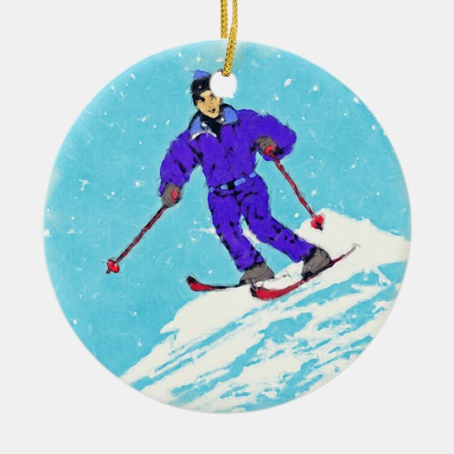 SKIER CERAMIC ORNAMENT (Front)