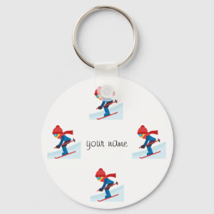 Skier Emoji  and '' Your Name Here " Keychain