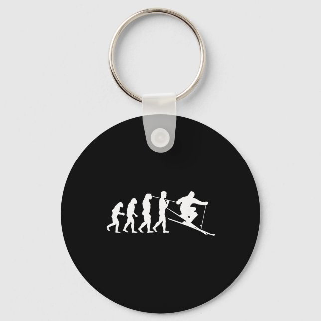 Skier Evolution Ski Skiing Gift Winter Sport  Keychain (Front)