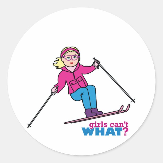 Skier Girl Classic Round Sticker (Front)