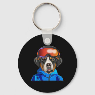 Skier Greater Swiss Mountain Dog Snowboarding Pock Keychain