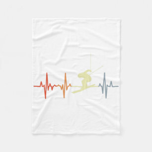Skier Heartbeat Vintage Skiing Lover Extreme Sport Fleece Blanket