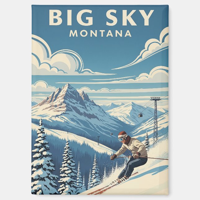 Skier in Big Sky Montana Travel Magnet (Front)