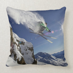 Skier in Midair Throw Pillow