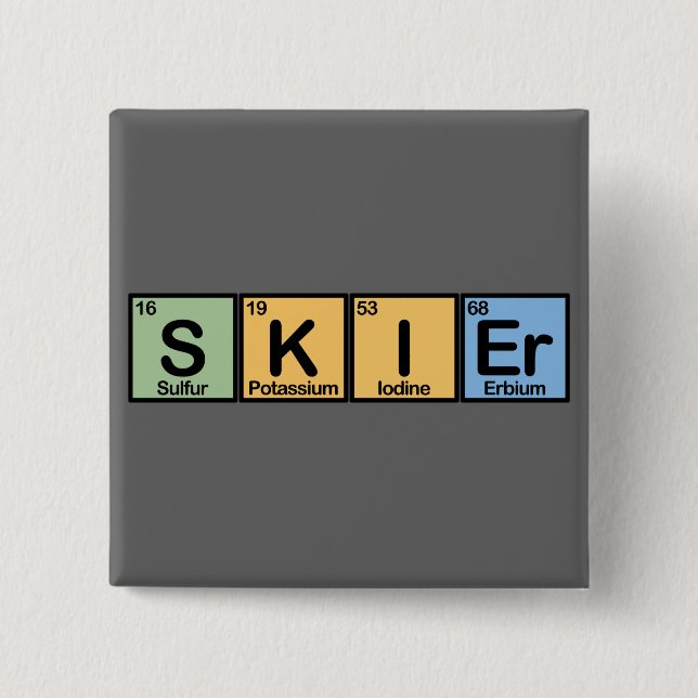 Skier made of Elements 2 Inch Square Button (Front)