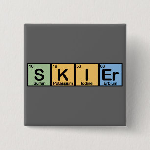 Skier made of Elements 2 Inch Square Button