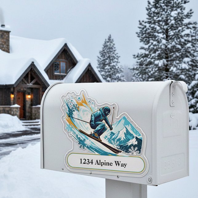 Skier mailbox address sticker (Creator Uploaded)