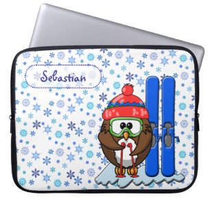 skier owl laptop sleeve