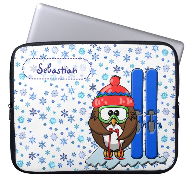 skier owl laptop sleeve (Front)