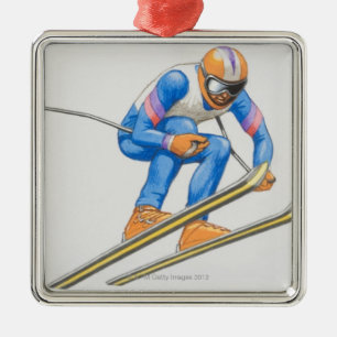 Skier Performing Jump Metal Ornament