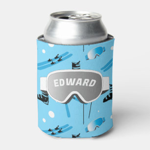Skier Personalised Skiing Themed Blue Apres Ski Can Cooler