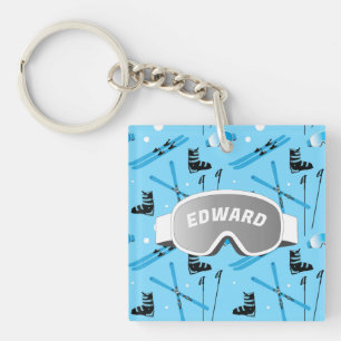 Skier Personalised Skiing Themed Blue Keychain