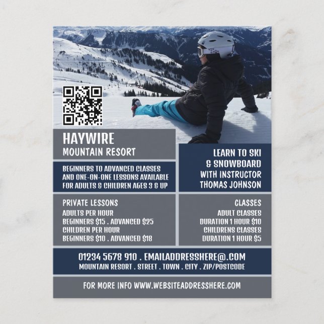Skier Portrait, Ski/Snowboarding Lessons/Classes Flyer (Front)