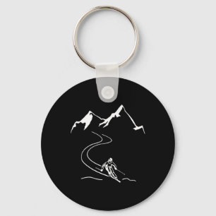 Skier Pulls Track Behind Him Through Powder Deep S Keychain