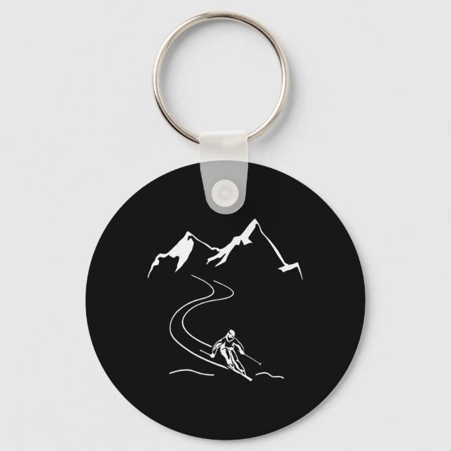 Skier Pulls Track Behind Him Through Powder Deep S Keychain (Front)