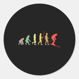 Skier Retro Skiing Ski Downhill Winter Sport Enthu Classic Round Sticker