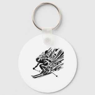 Skier Riding In The Snow Image Skiing Design Ski D Keychain