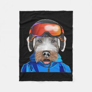 Skier Sealyham Terrier Snowboarding Pocket  Fleece Blanket