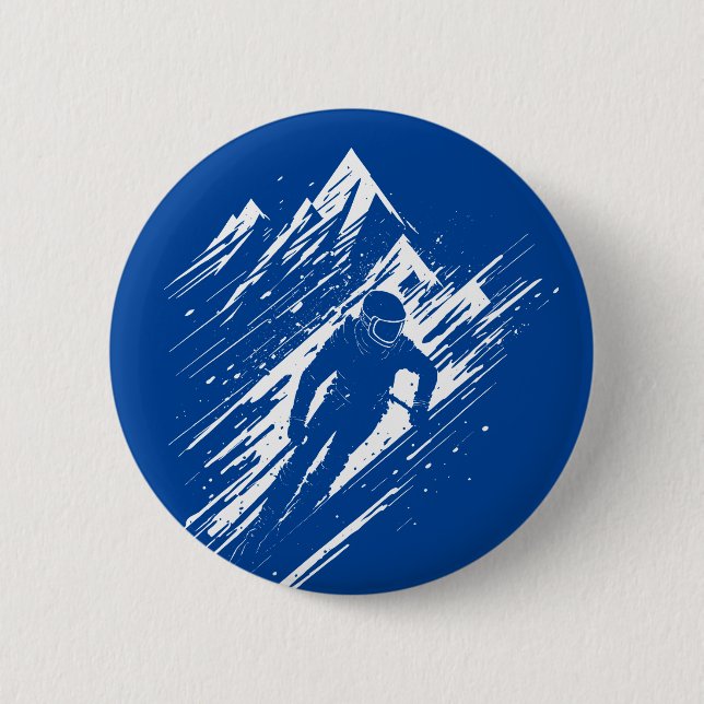 Skier Silhouette Graphic Art 2 Inch Round Button (Front)