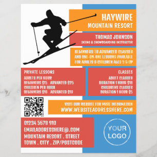 Skier Silhouette, Ski/Snowboarding Lessons/Classes Flyer