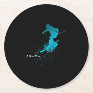 Skier, Ski, Japanese Round Paper Coaster