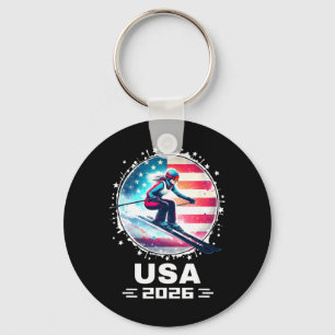 Skier Ski Usa Team 2026 Skiing American Flag Women Keychain