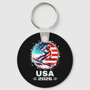 Skier Ski Usa Team 2026 Skiing American Flag Women Keychain