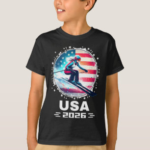 Skier Ski Usa Team 2026 Skiing American Flag Women T-Shirt