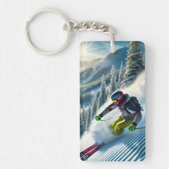 Skier Skiing Keychain (Front)