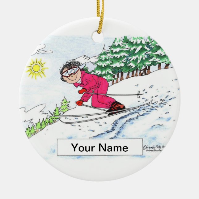 Skier, Snow - Female Ceramic Ornament (Front)