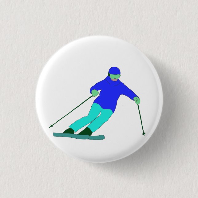 Skier Snow Skiing  1 Inch Round Button (Front)