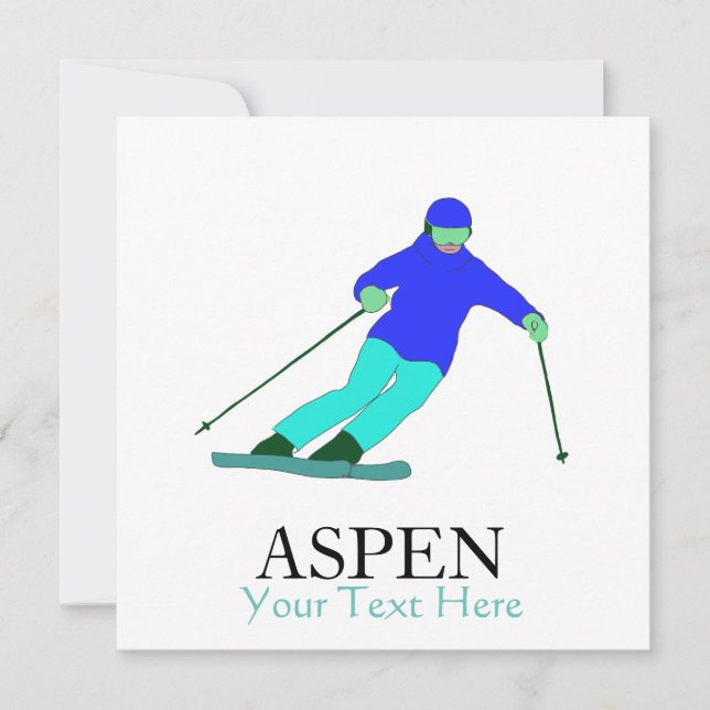 Skier Snow Skiing Ski Party Aspen Custom Text   Card (Front)