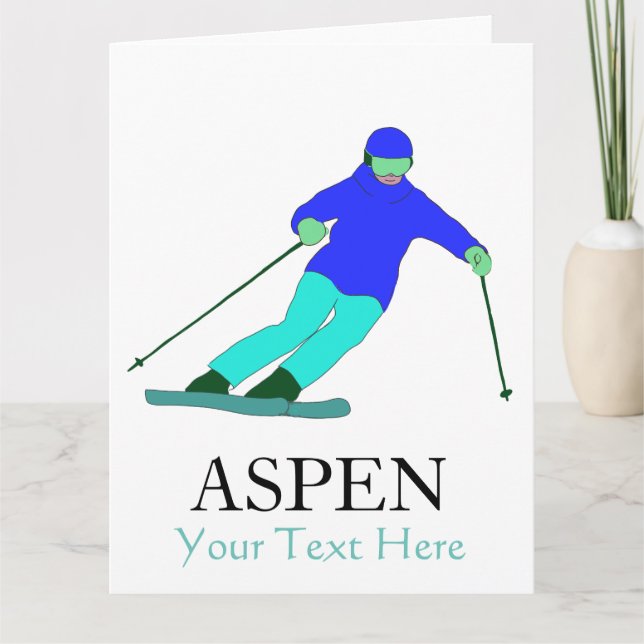 Skier Snow Skiing Ski Party Aspen Custom Text   Card (Front)