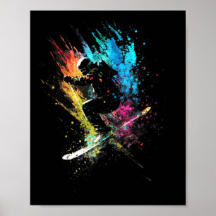 Skier Splash Art Freestyle Skiing Skiing Retro Ski Poster