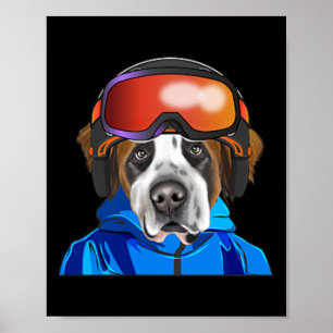 Skier St. Bernard Snowboarding Pocket  Poster