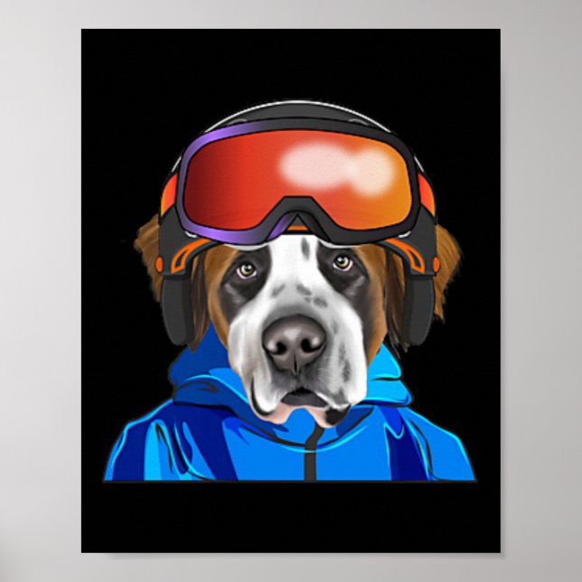 Skier St. Bernard Snowboarding Pocket  Poster (Front)