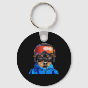 Skier Toy Fox Terrier Snowboarding Pocket Keychain