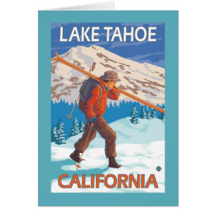 Skier transportant ski de neige - Lac Tahoe, Calif