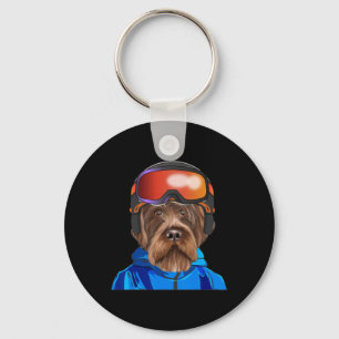 Skier Wirehaired Pointing Griffon Snowboarding Dog Keychain