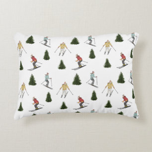 Skier Women Watercolor Winter Sport Pattern Accent Pillow